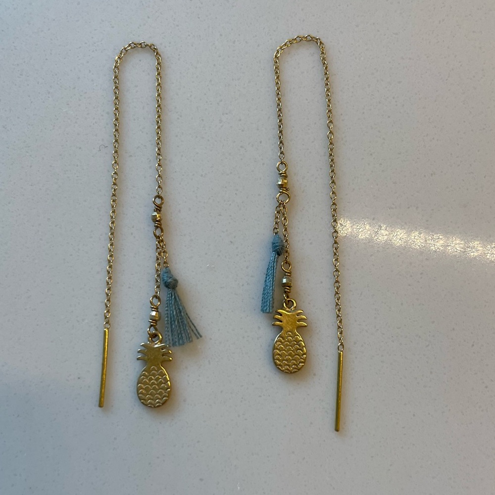Chan Luu Mini Pineapple and Mini Tassel Thread Through Earrings